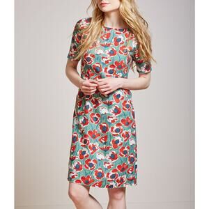 Seasalt Cornwall Porthmeor Linen Floral Dress Red Blue Plus Lined Sheath 18